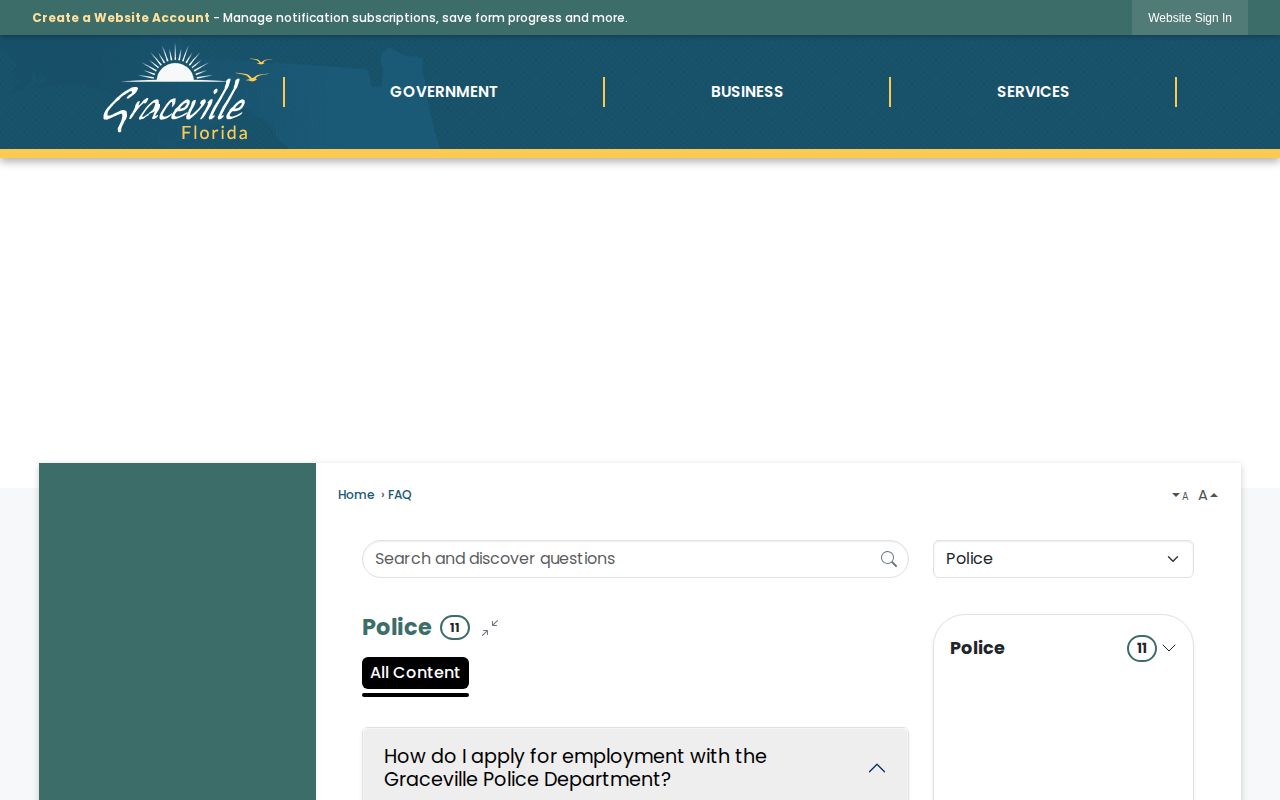 Graceville police FAQ explaining how to request a report copy